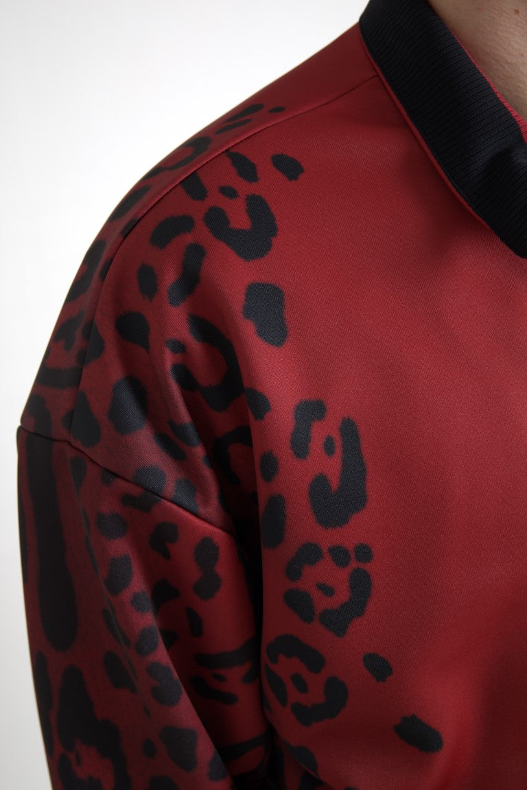 Dolce & Gabbana Red Leopard Polyester Full Zip Bomber Jacket