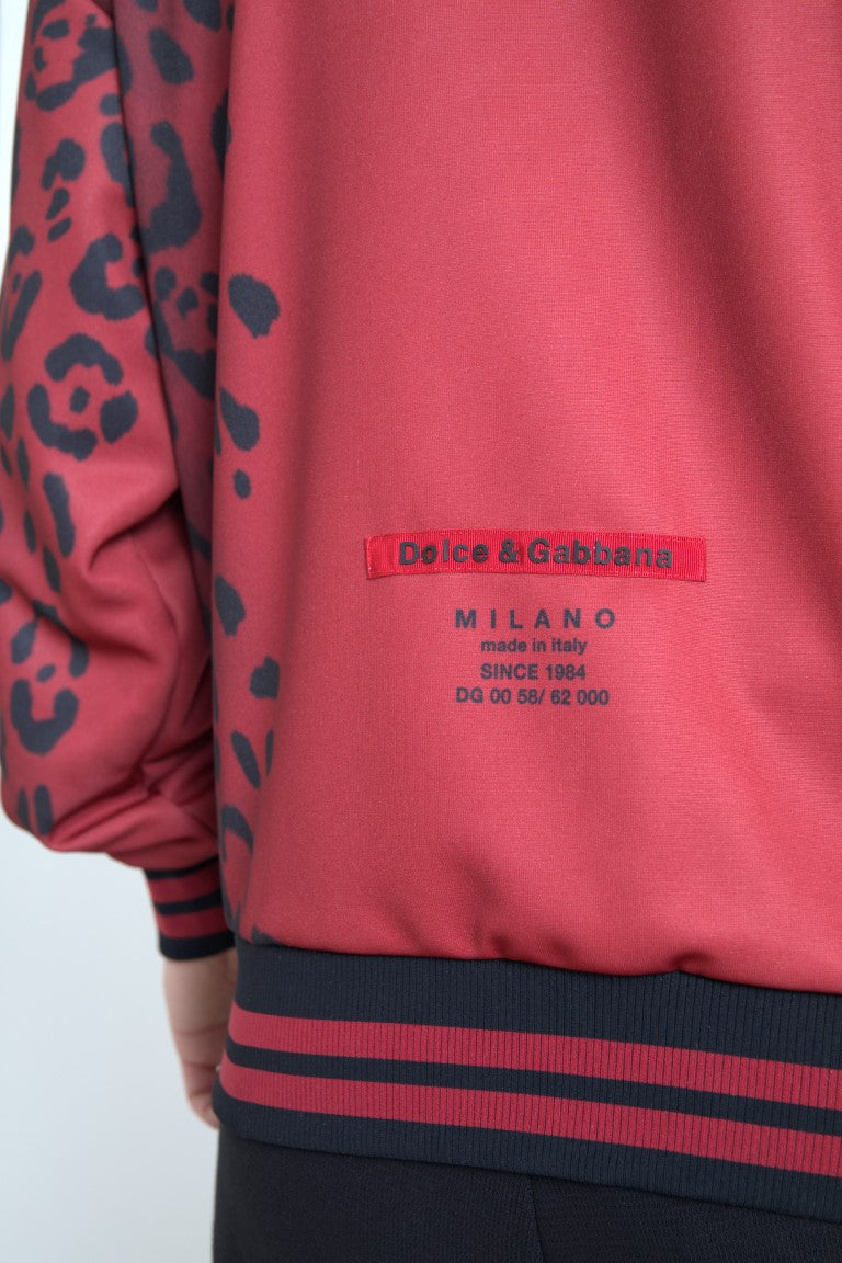 Dolce & Gabbana Red Leopard Polyester Full Zip Bomber Jacket