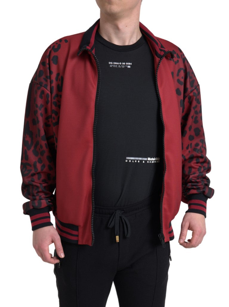Dolce & Gabbana Red Leopard Polyester Full Zip Bomber Jacket