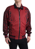 Dolce & Gabbana Red Leopard Polyester Full Zip Bomber Jacket