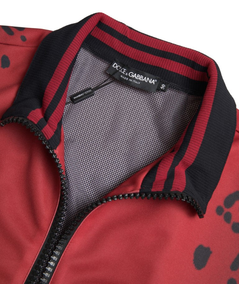 Dolce & Gabbana Red Leopard Polyester Full Zip Bomber Jacket