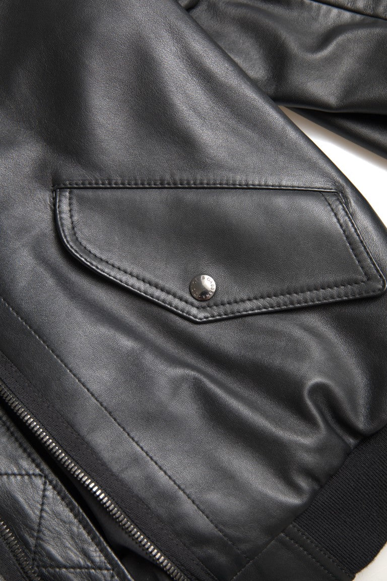 Dolce & Gabbana Black Leather Blouson Bomber Jacket with Full Zip