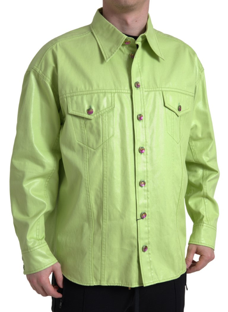 Dolce & Gabbana Grünes Button-Down-Hemd aus Baumwolle mit Kragen