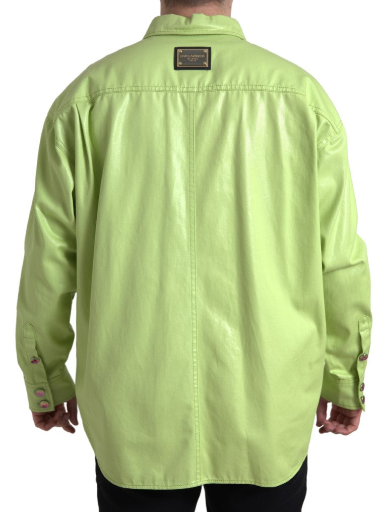 Dolce & Gabbana Grünes Button-Down-Hemd aus Baumwolle mit Kragen