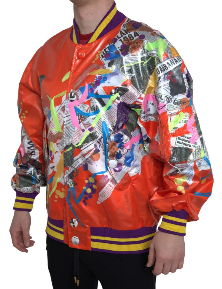 Dolce & Gabbana Orangefarbene Polyester-Blouson-Jacke mit Knöpfen