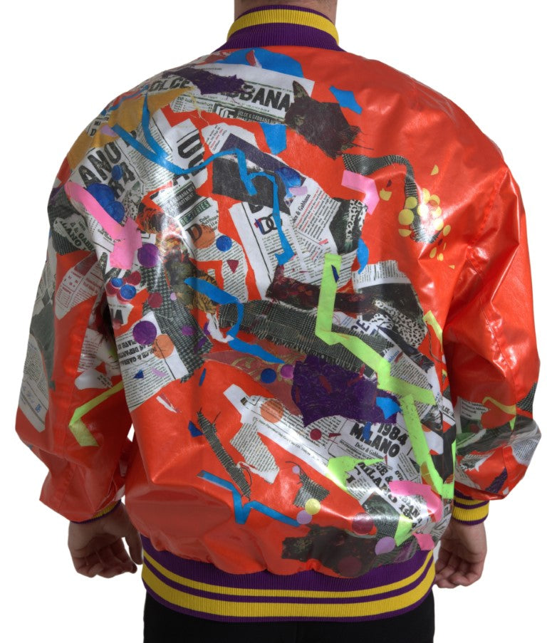 Dolce & Gabbana Orangefarbene Polyester-Blouson-Jacke mit Knöpfen