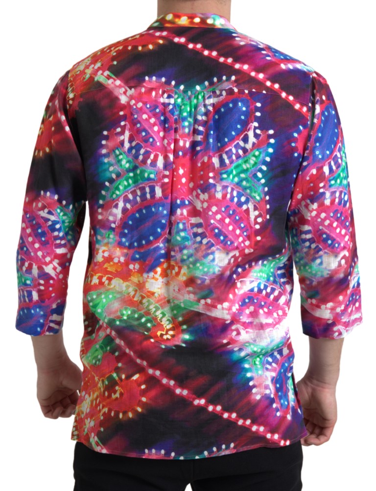 Dolce & Gabbana Leinenhemd mit mehrfarbigem Luminarie-Druck
