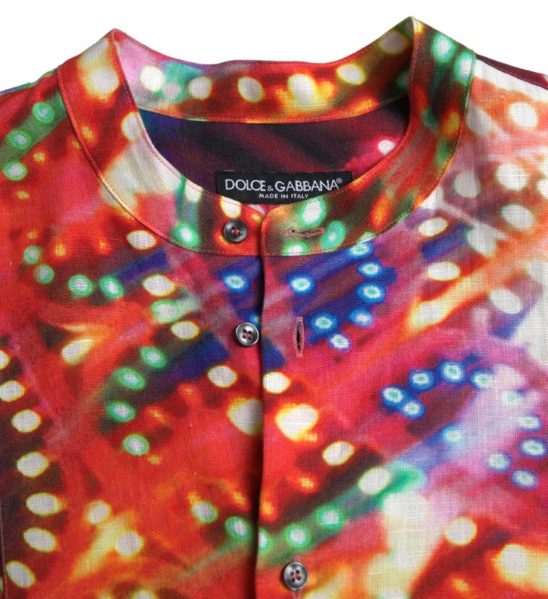 Dolce & Gabbana Leinenhemd mit mehrfarbigem Luminarie-Druck