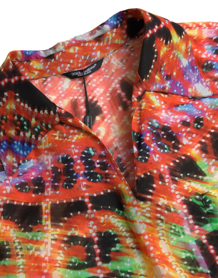 Dolce & Gabbana Multicolor Luminarie Print Men's Cotton Shirt