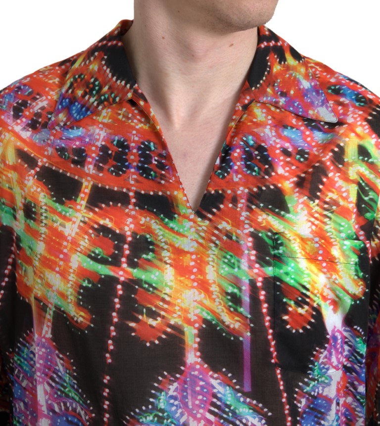 Dolce & Gabbana Multicolor Luminarie Print Men's Cotton Shirt