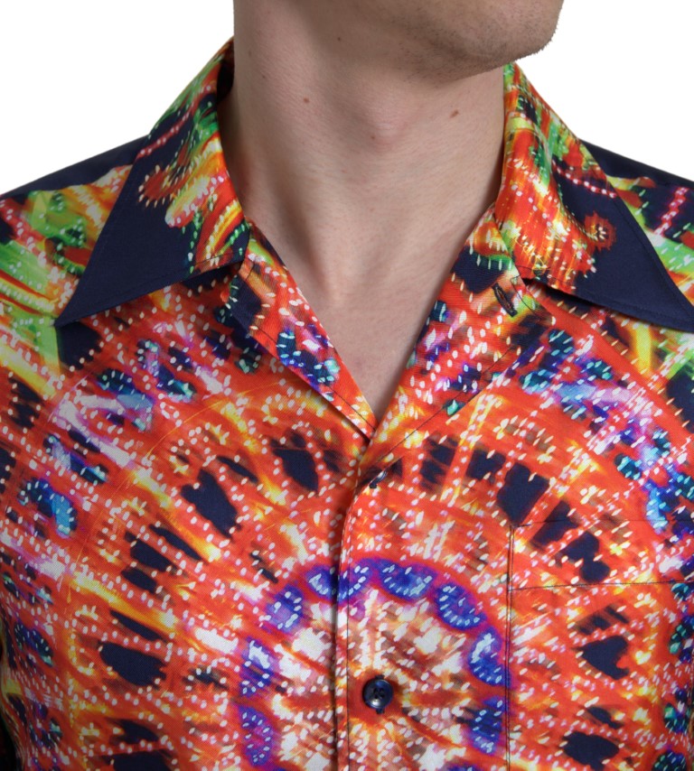 Dolce & Gabbana Multicolor Luminarie Print Men's Silk Shirt