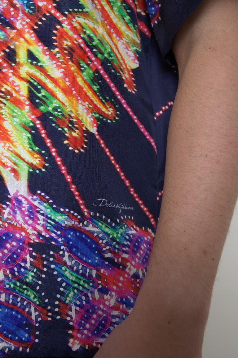 Dolce & Gabbana Multicolor Luminarie Print Men's Silk Shirt