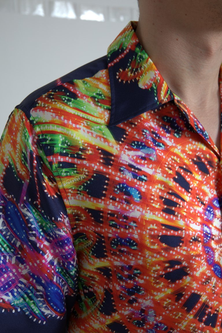 Dolce & Gabbana Multicolor Luminarie Print Men's Silk Shirt