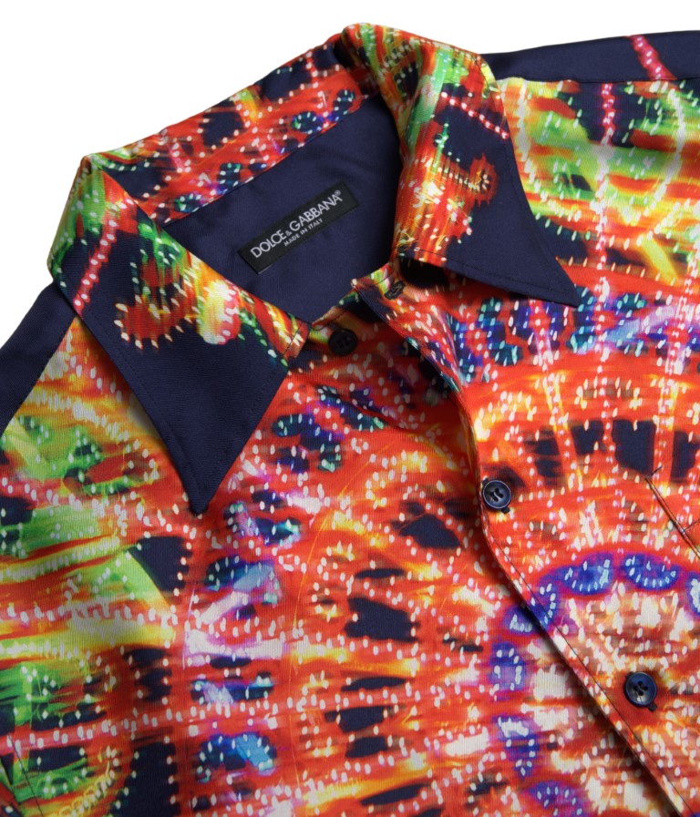 Dolce & Gabbana Multicolor Luminarie Print Men's Silk Shirt