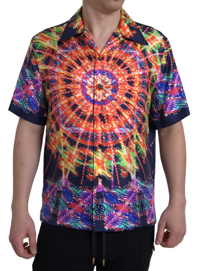 Dolce & Gabbana Multicolor Luminarie Print Men's Silk Shirt