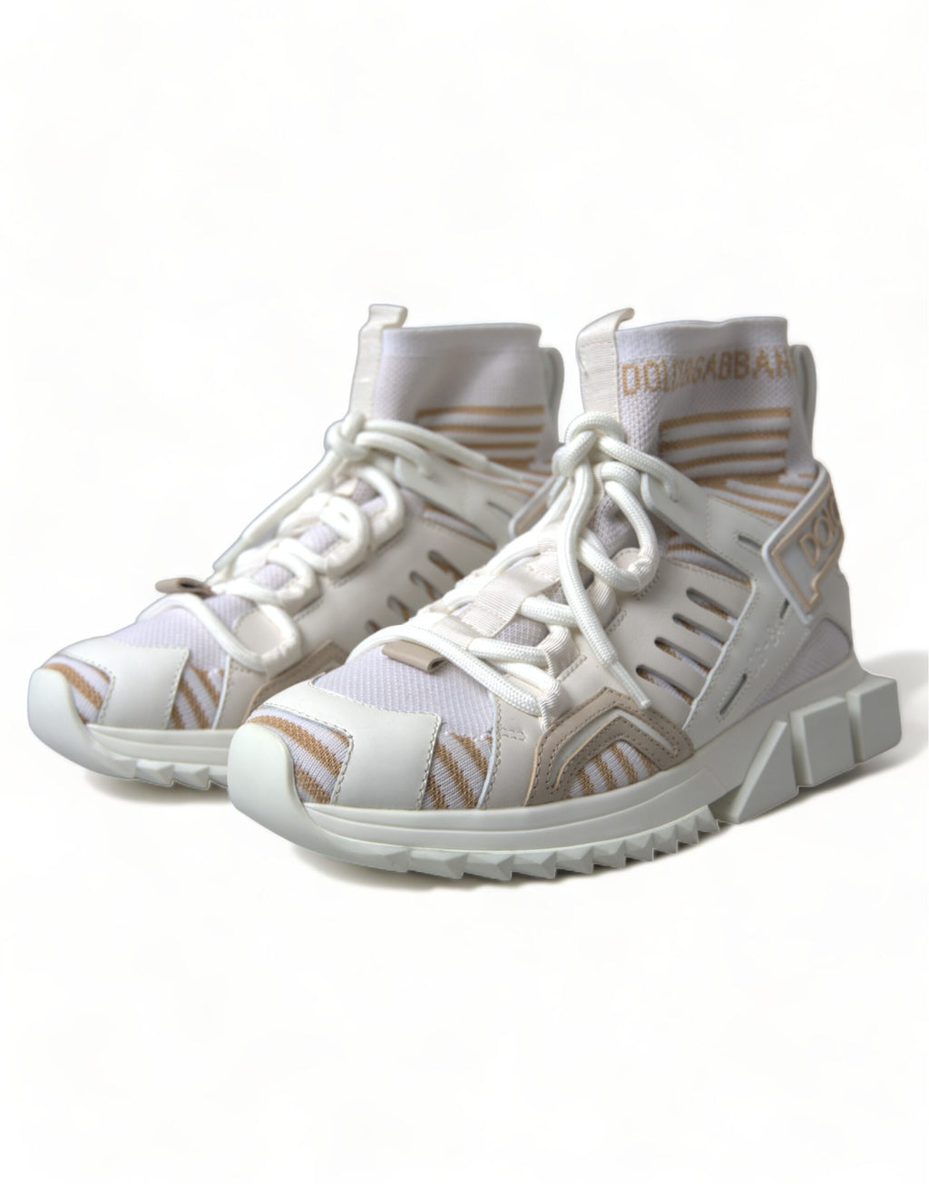 Dolce & Gabbana White Beige Sorrento Sock Sneakers Shoes