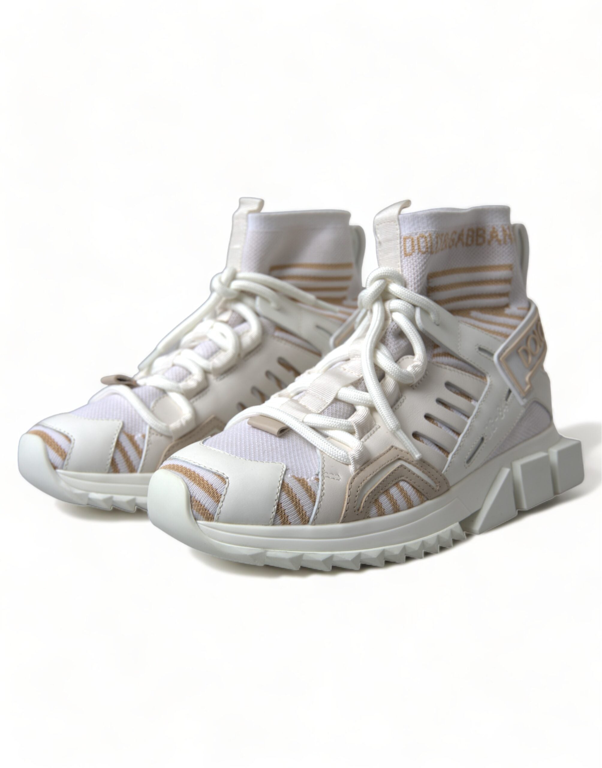 Dolce & Gabbana White Beige Sorrento Sock Sneakers Shoes