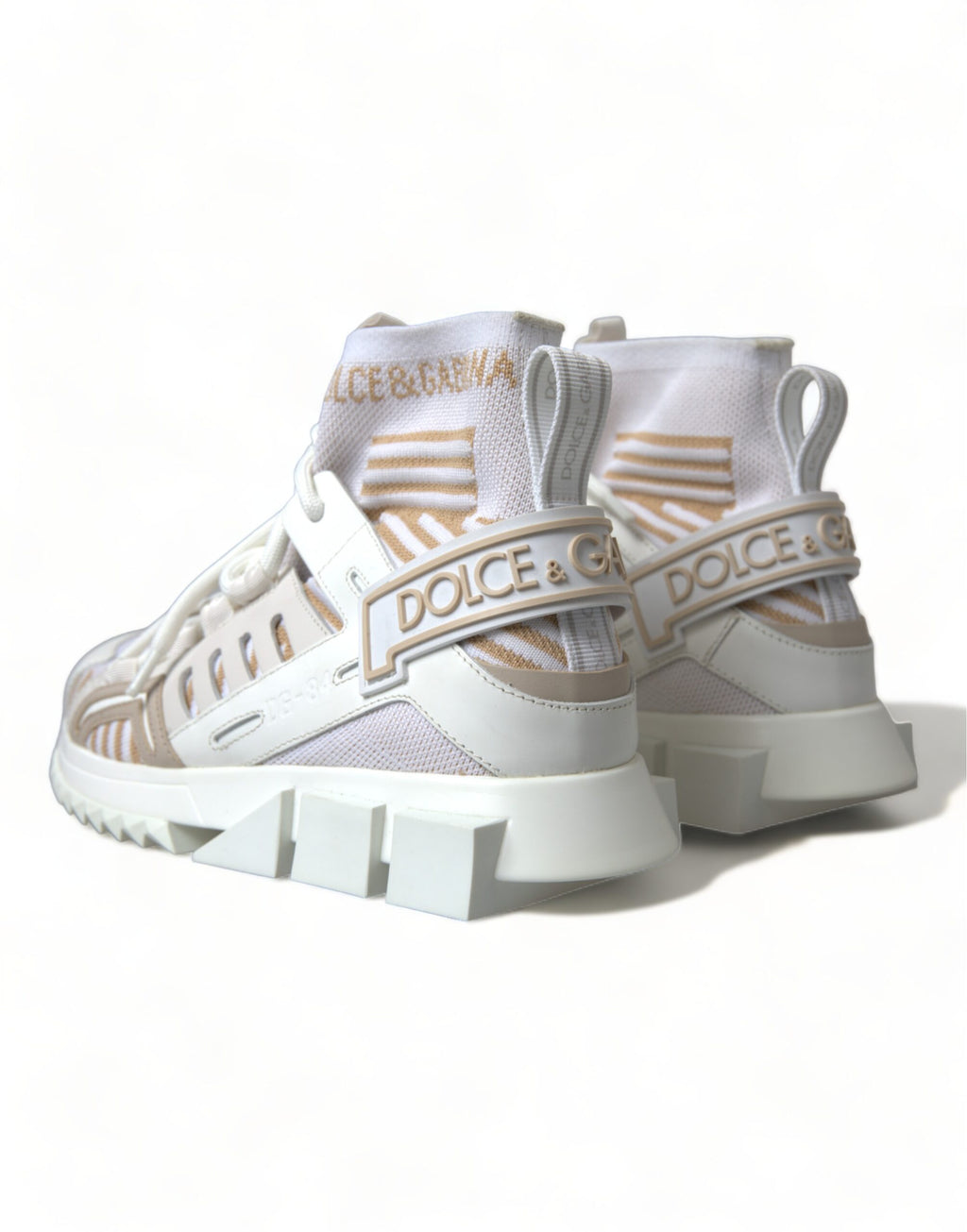 Dolce & Gabbana White Beige Sorrento Sock Sneakers Shoes