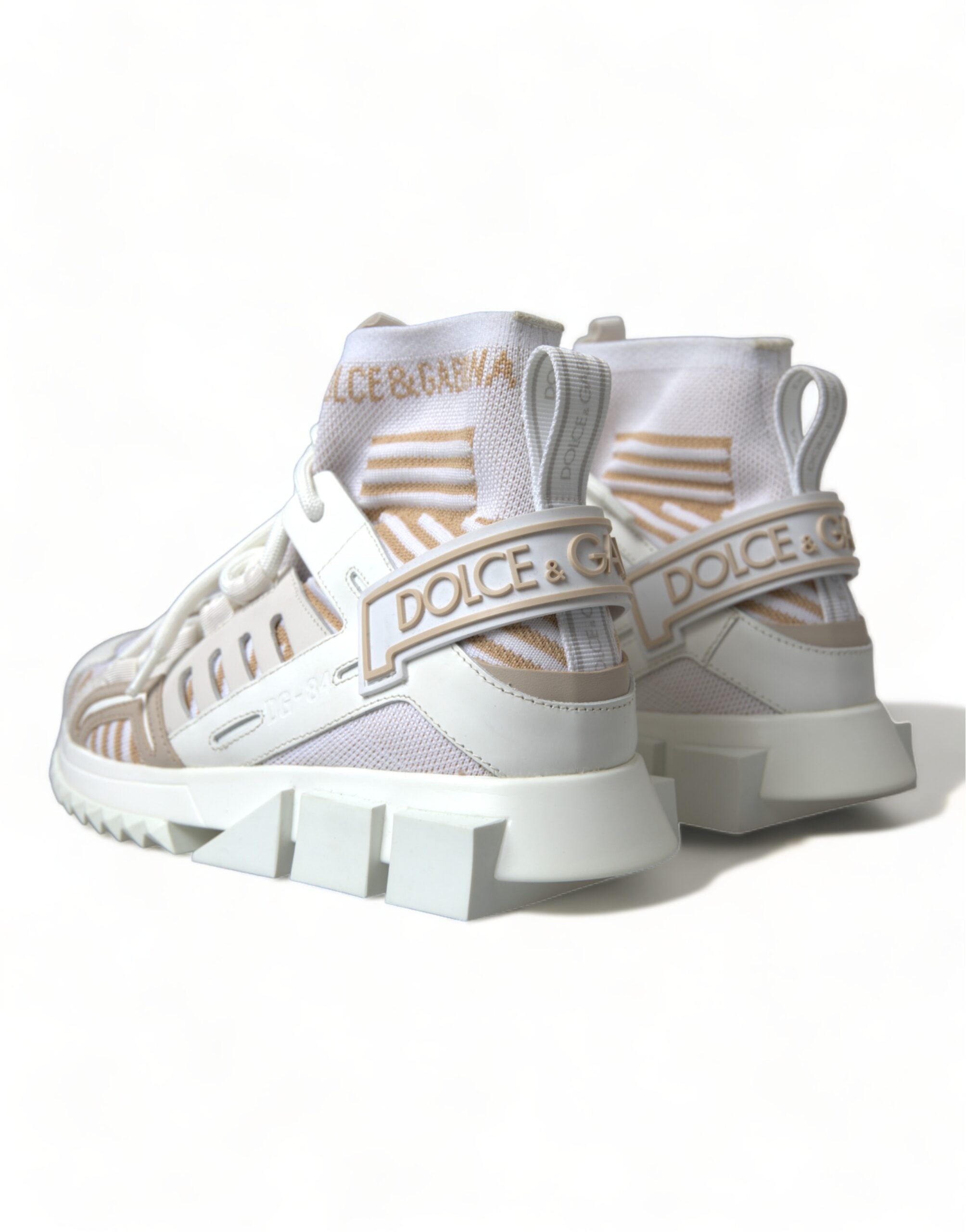 Dolce & Gabbana Weiß Beige Sorrento Socken Sneakers Schuhe