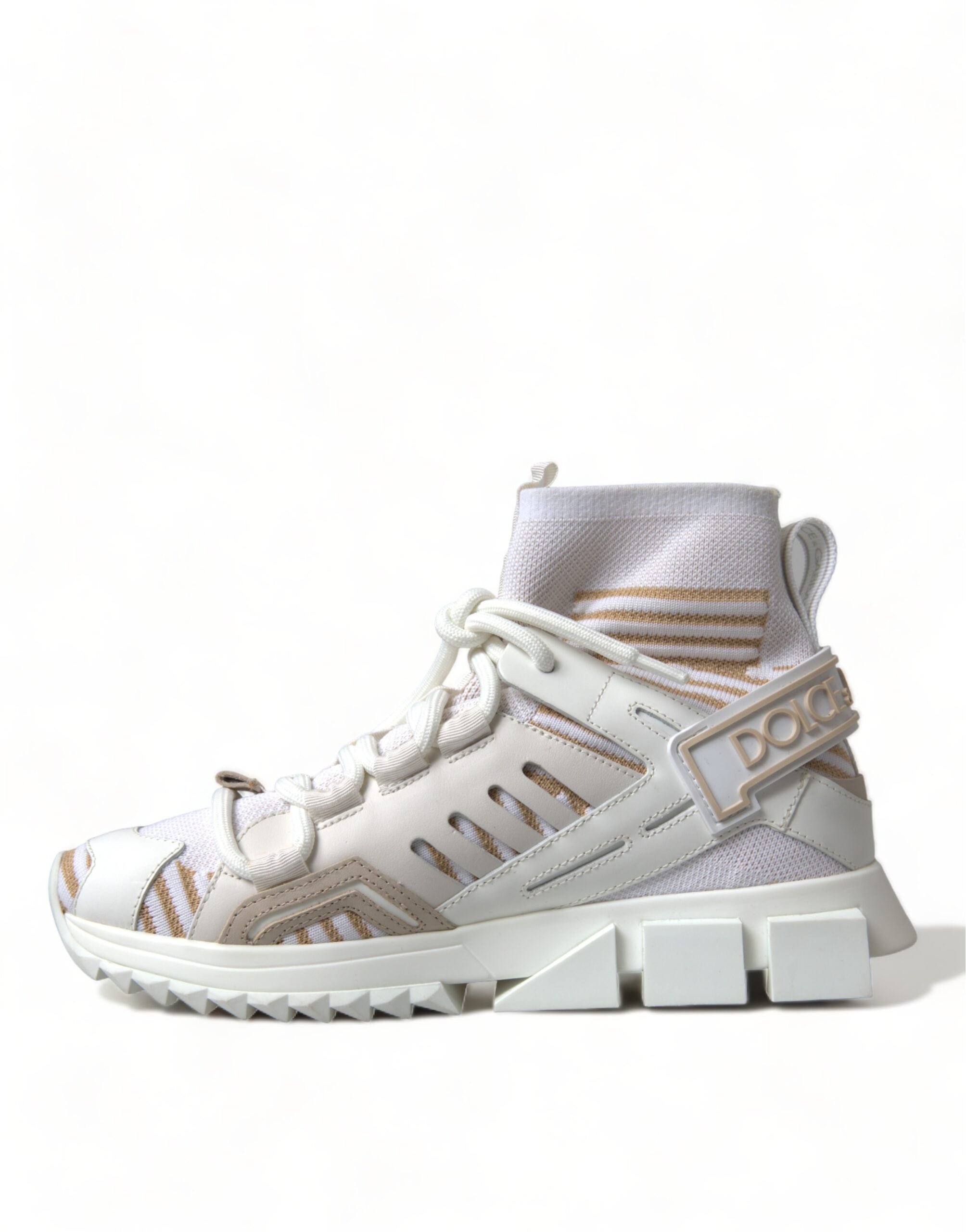 Dolce & Gabbana White Beige Sorrento Sock Sneakers Shoes