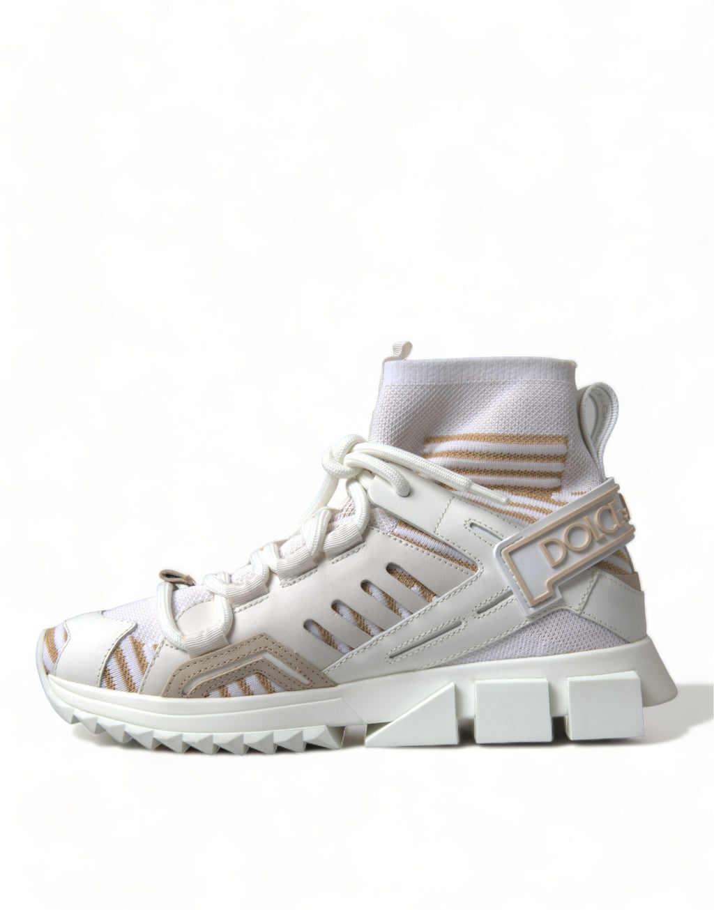 Dolce & Gabbana Weiß Beige Sorrento Socken Sneakers Schuhe