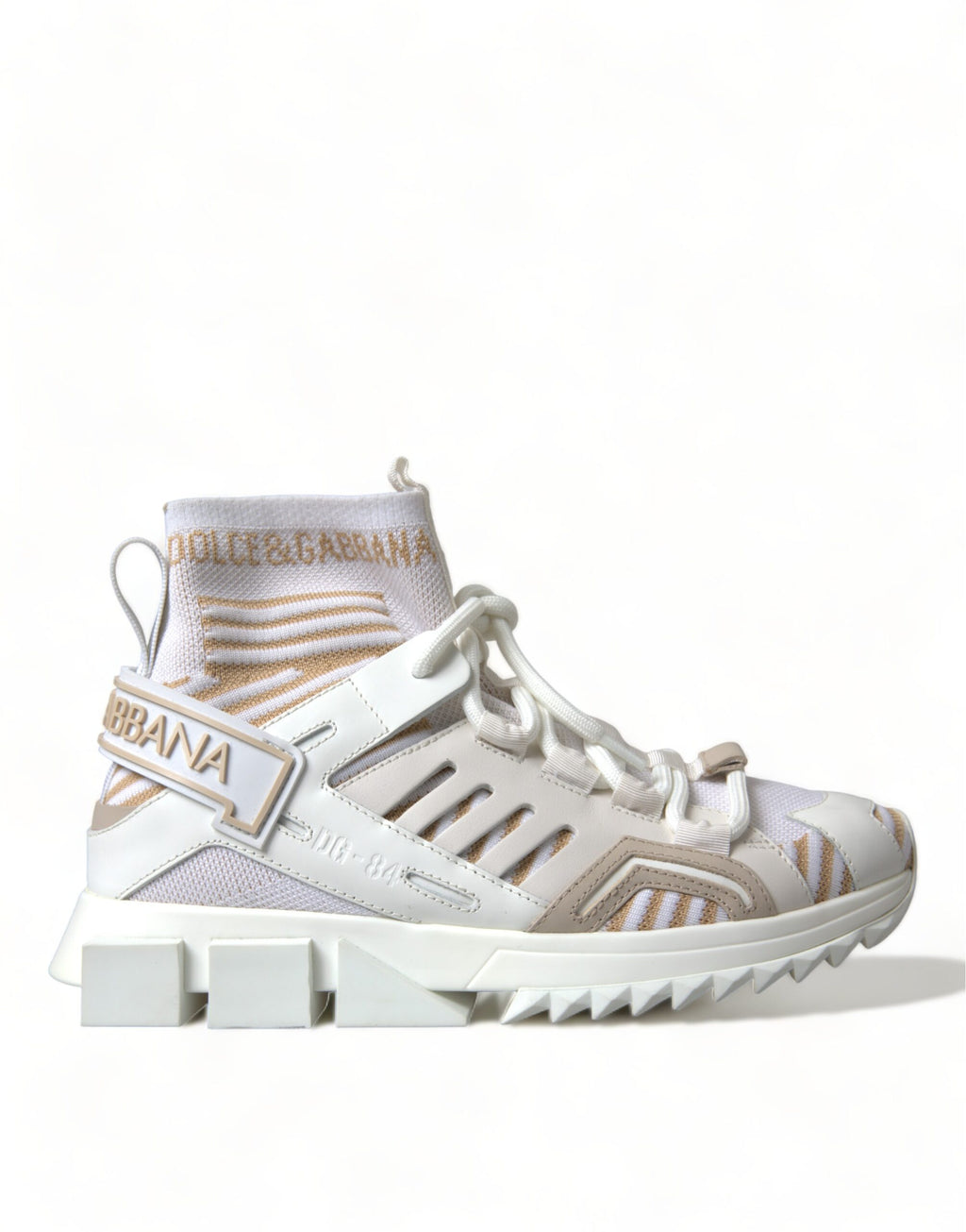 Dolce & Gabbana White Beige Sorrento Sock Sneakers Shoes