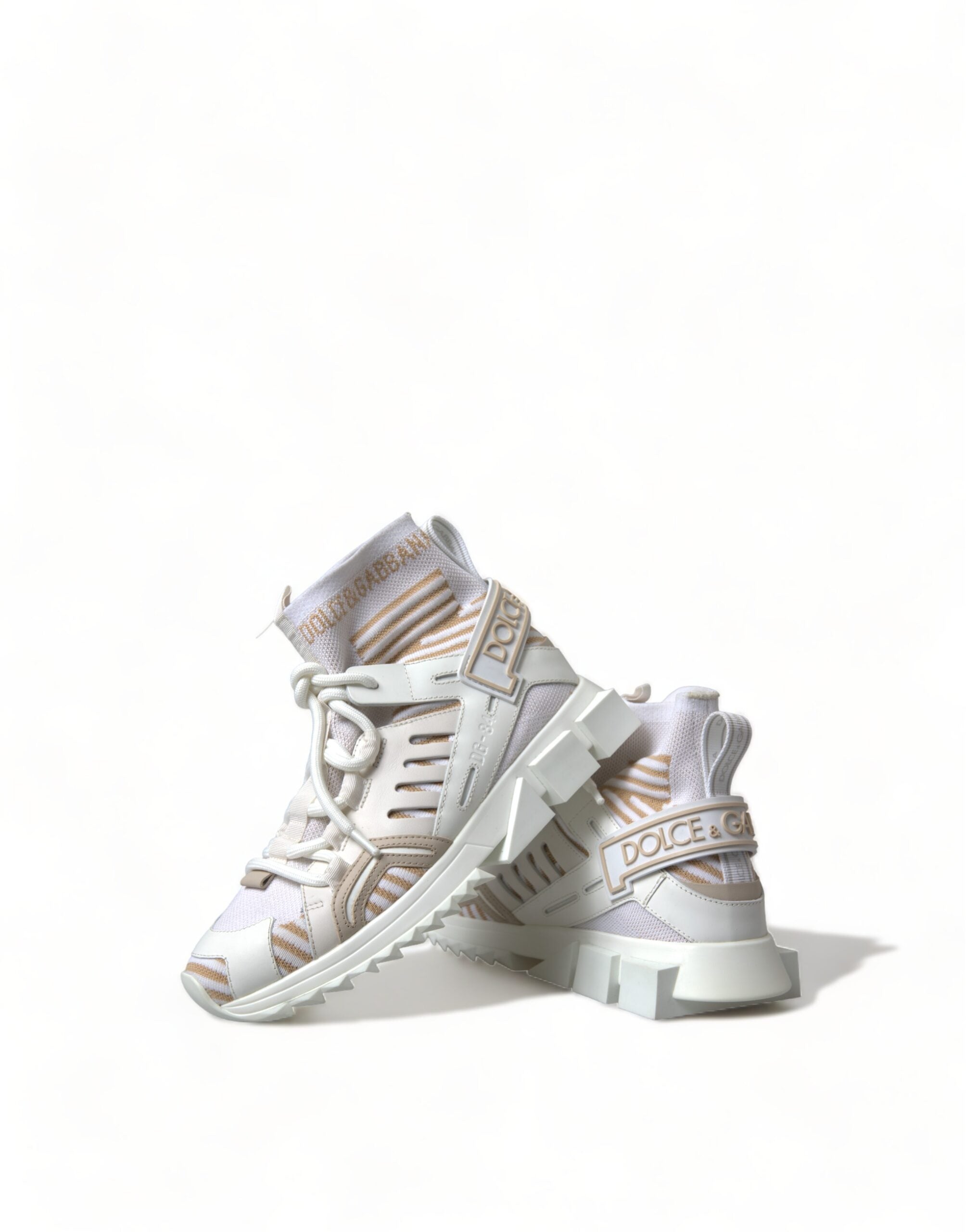 Dolce & Gabbana White Beige Sorrento Sock Sneakers Shoes