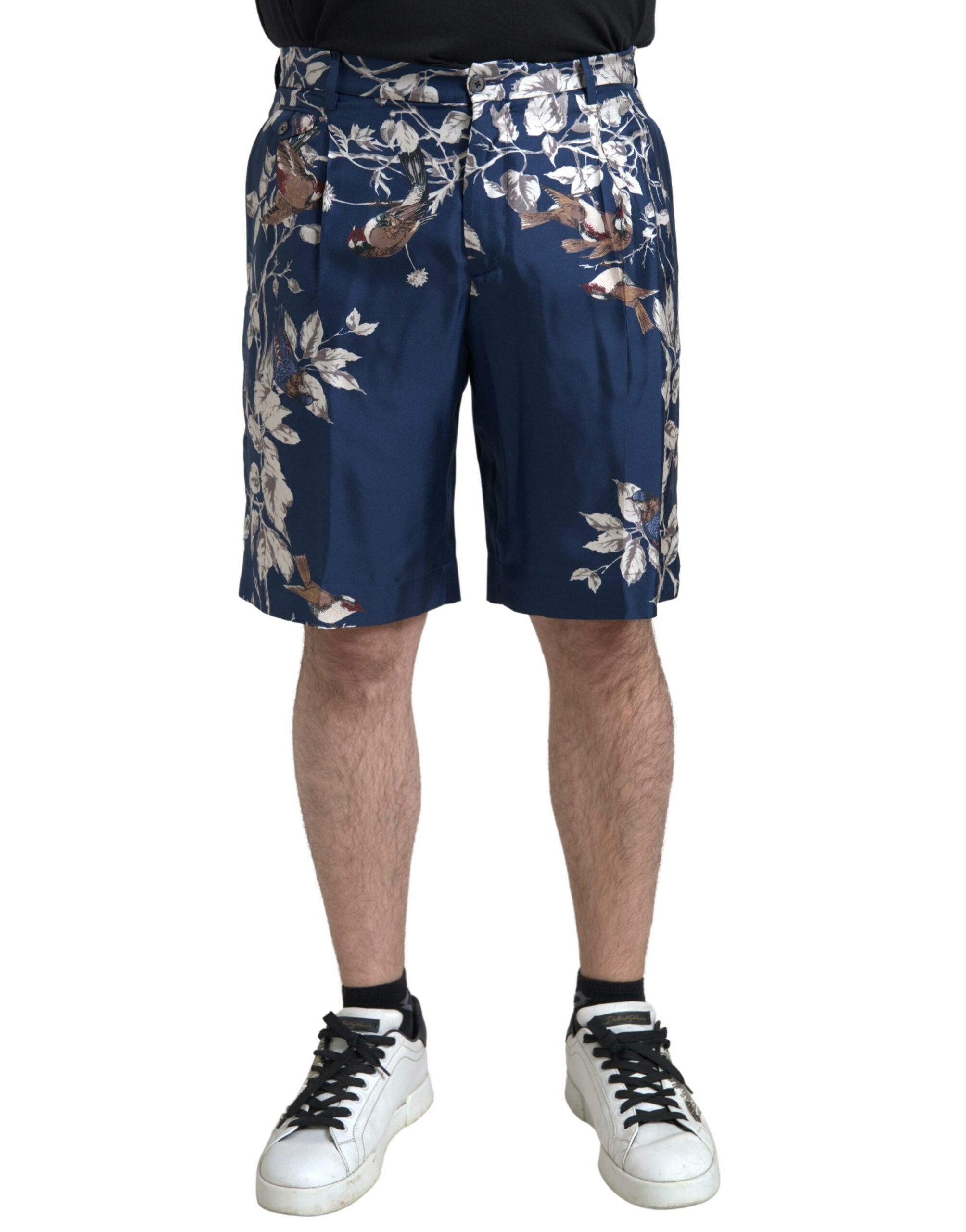 Dolce & Gabbana Men's Blue Silk Floral Print Bermuda Shorts