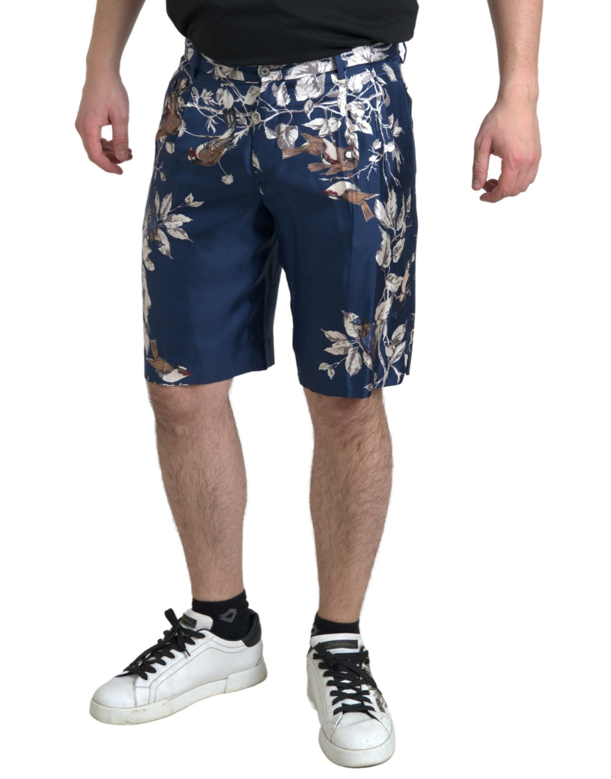 Dolce & Gabbana Men's Blue Silk Floral Print Bermuda Shorts