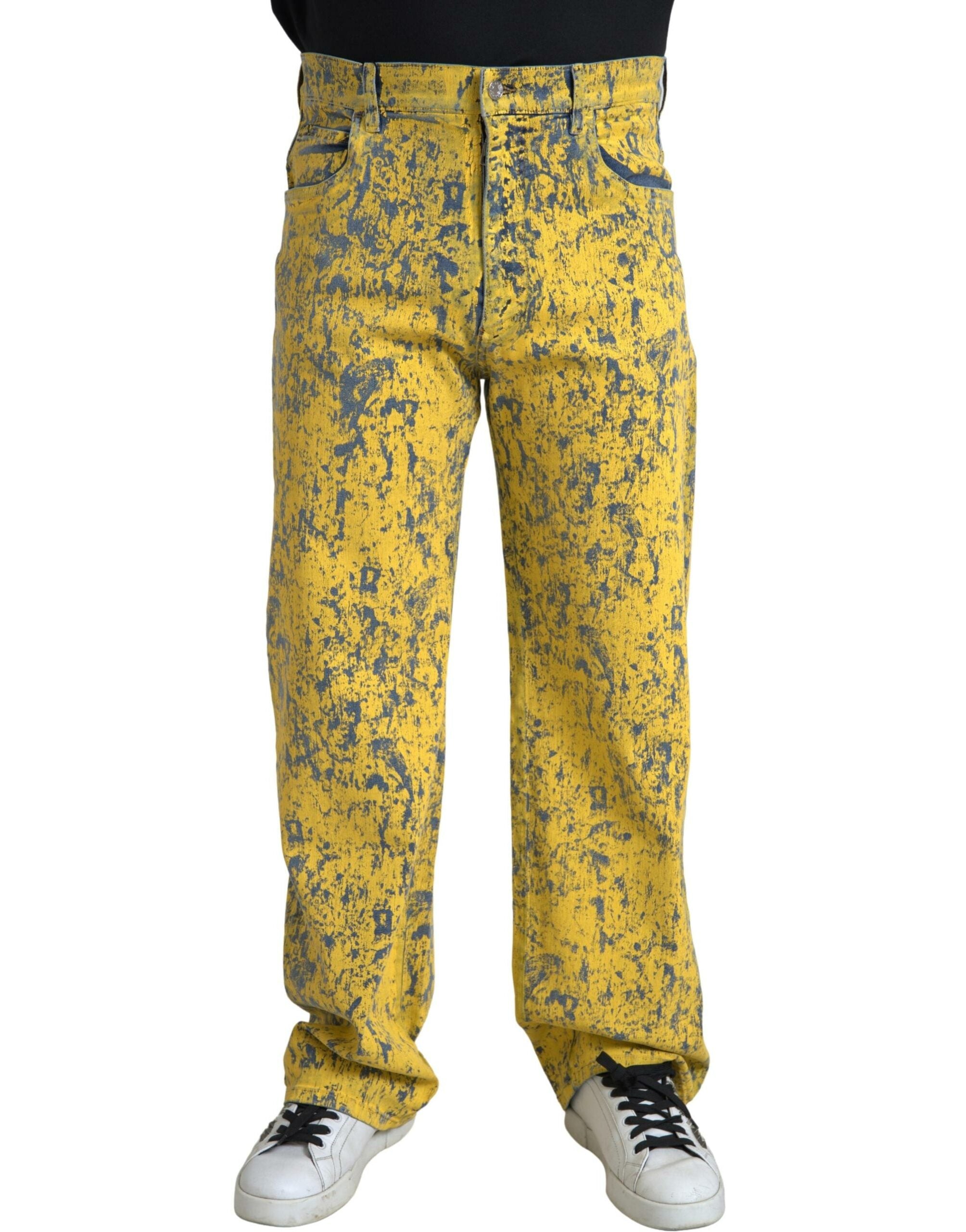 Dolce & Gabbana Gelbe Baumwolle Tie Dye Straight Denim Jeans
