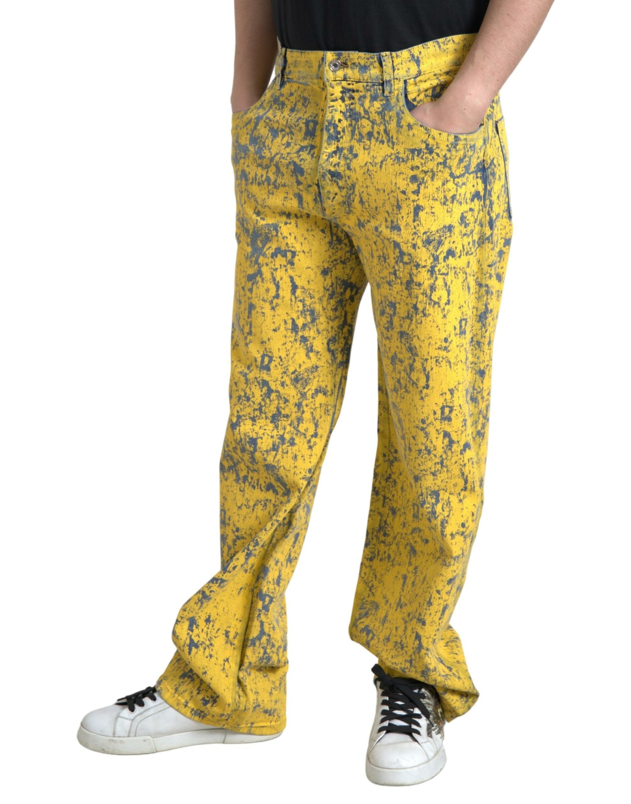 Dolce & Gabbana Gelbe Baumwolle Tie Dye Straight Denim Jeans