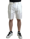 Dolce & Gabbana White Cotton-Stretch Men's Bermuda Denim Shorts