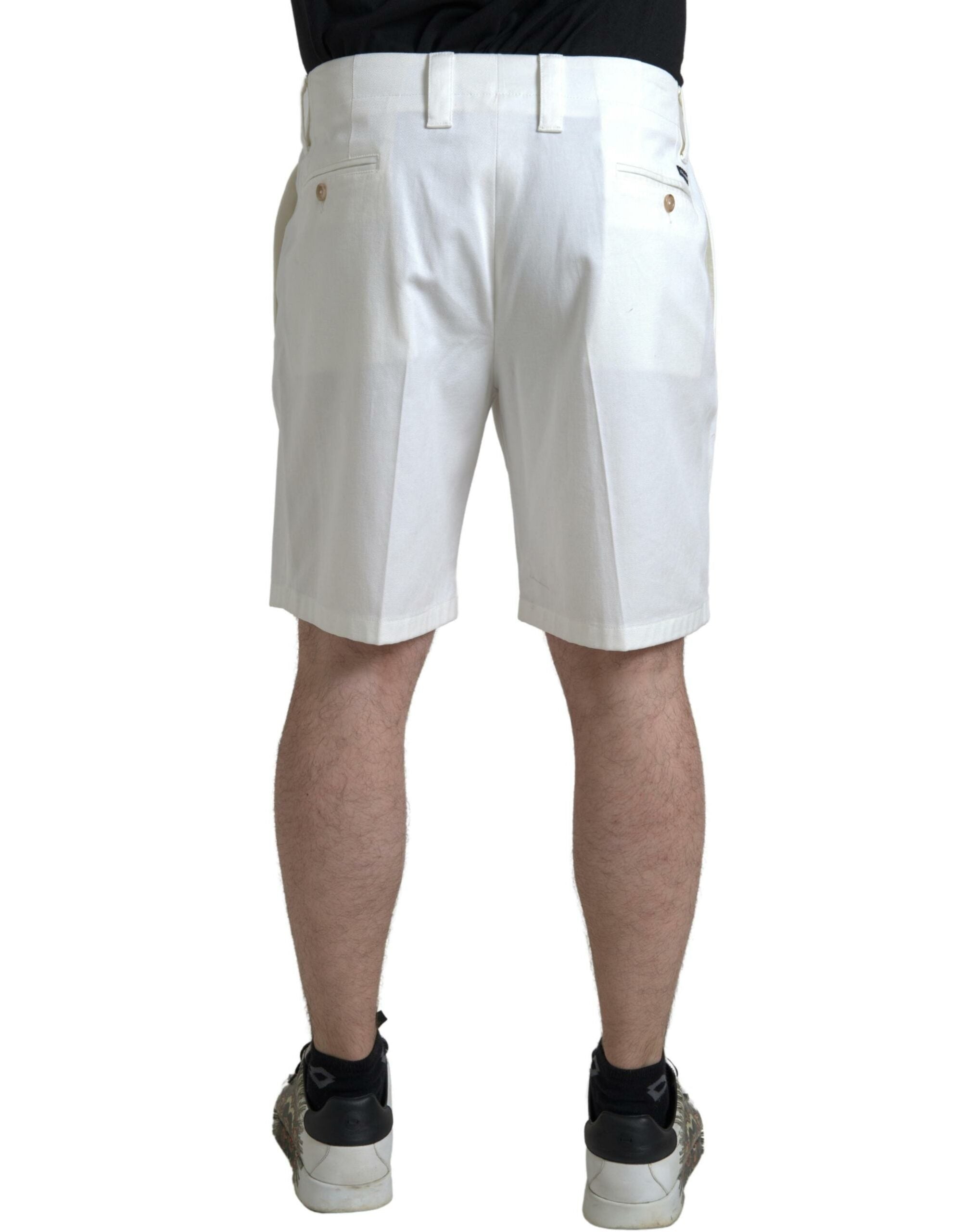 Dolce & Gabbana White Cotton-Stretch Men's Bermuda Denim Shorts