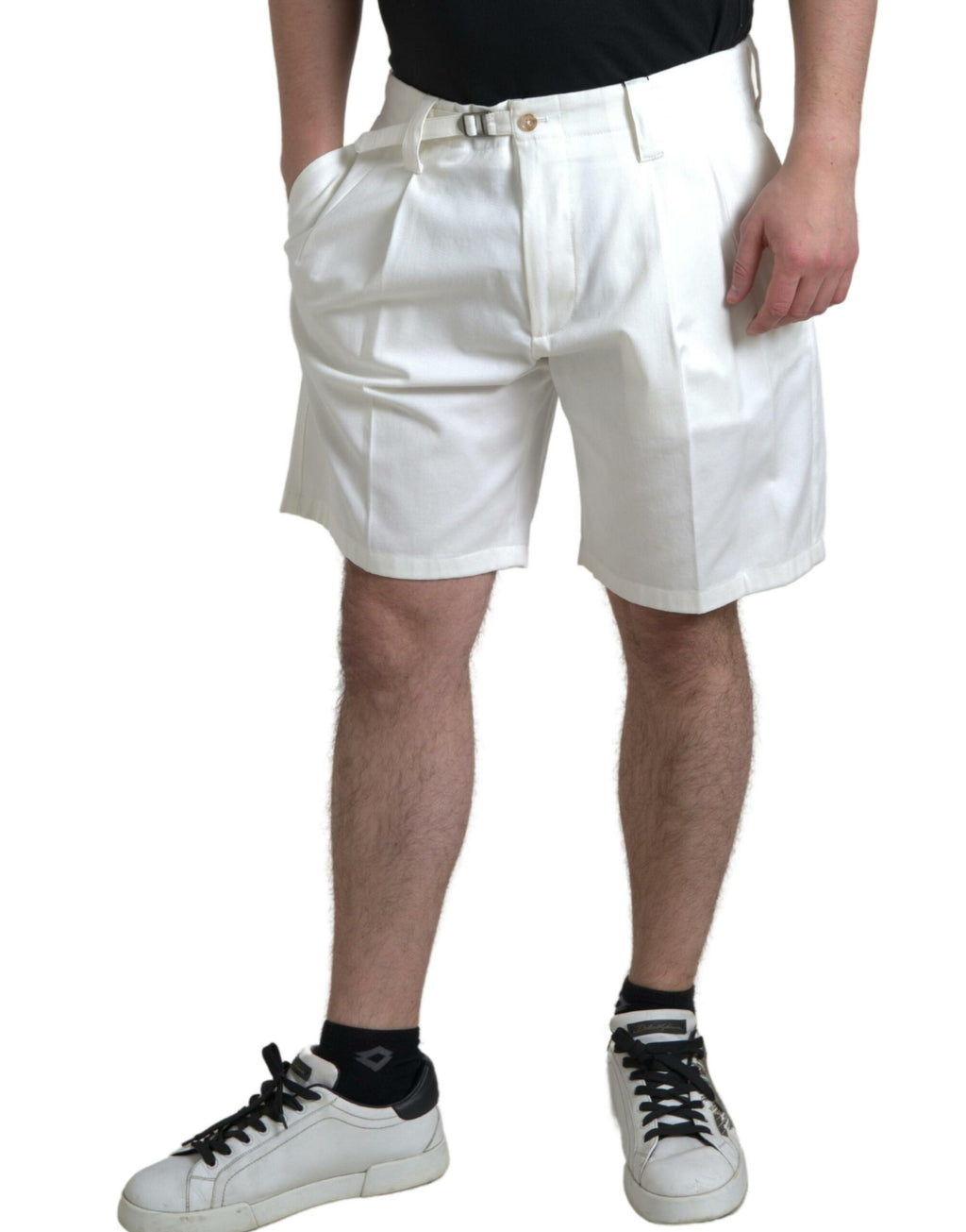 Dolce & Gabbana White Cotton-Stretch Men's Bermuda Denim Shorts