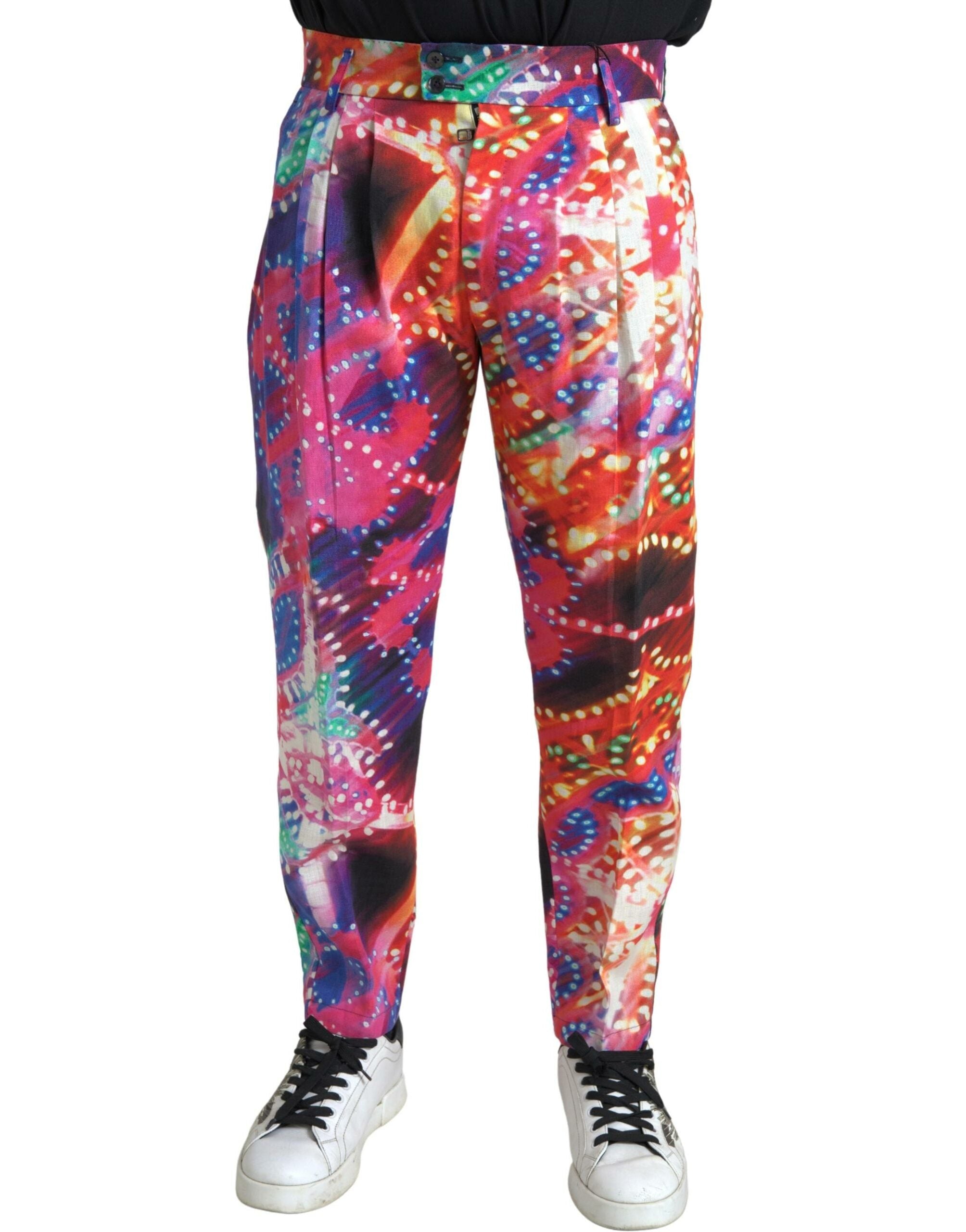 Dolce & Gabbana Multicolor Printed Linen Men's Trousers