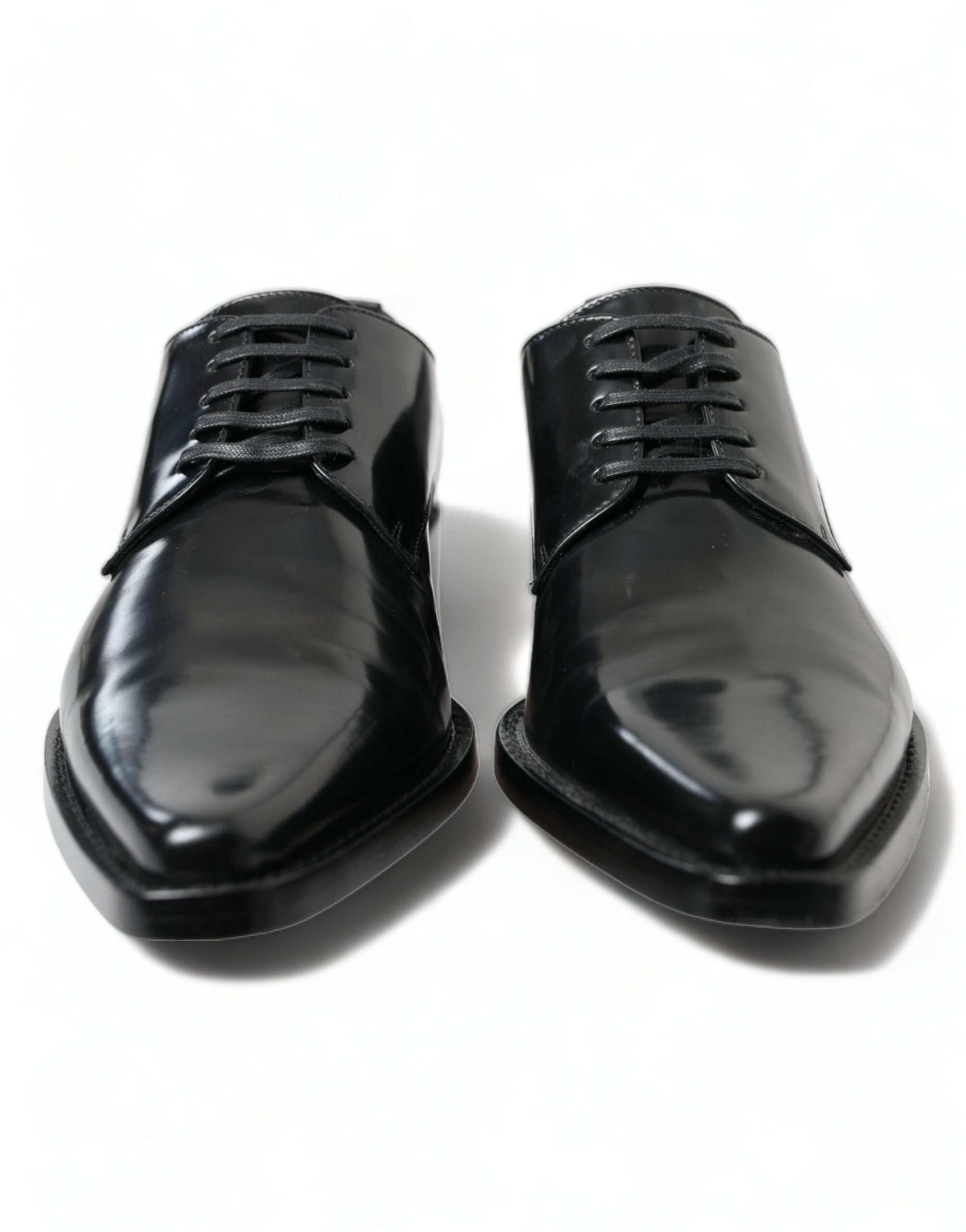 Dolce & Gabbana Black Leather Lace-Up Formal Flats Shoes