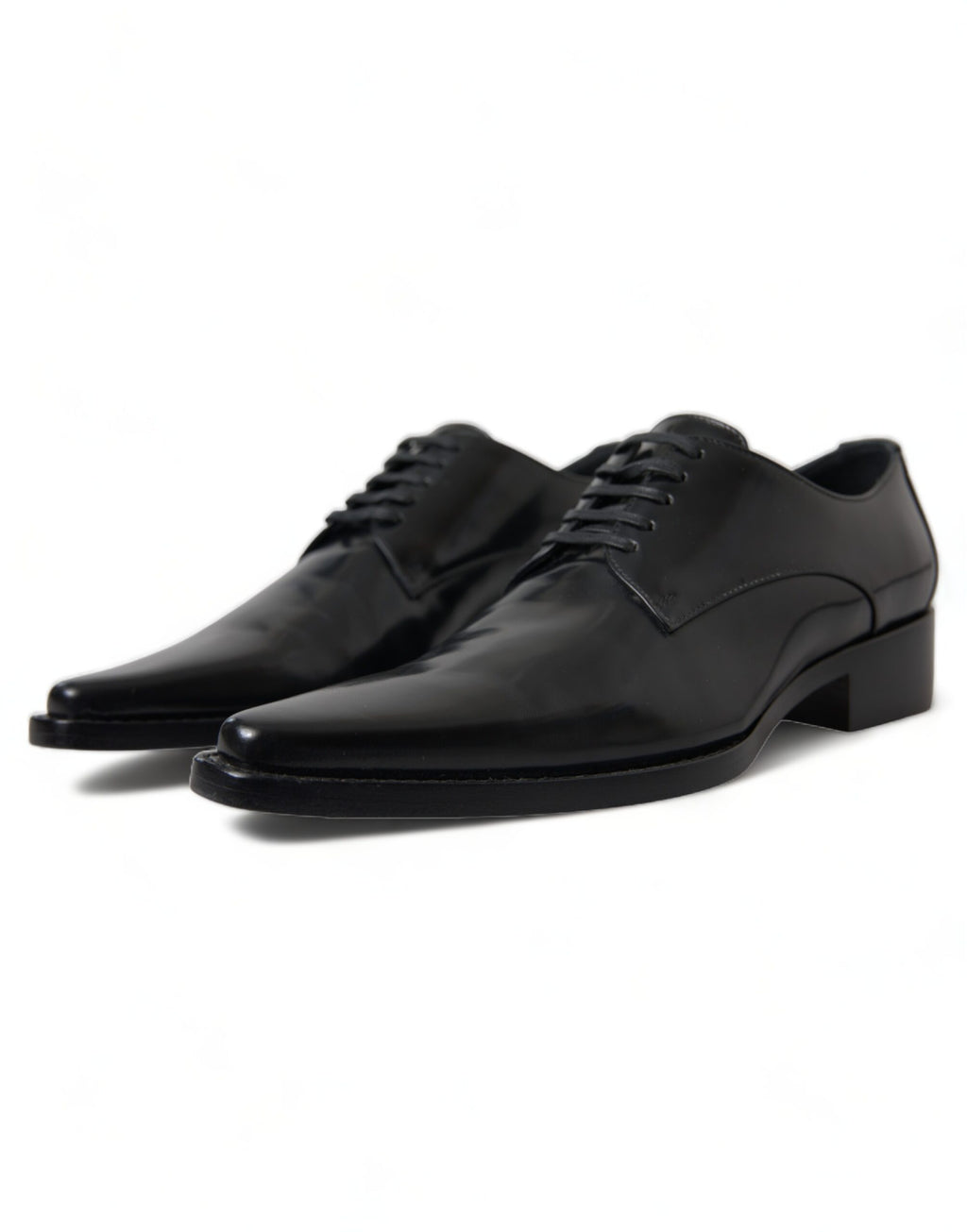 Dolce & Gabbana Black Leather Lace-Up Formal Flats Shoes