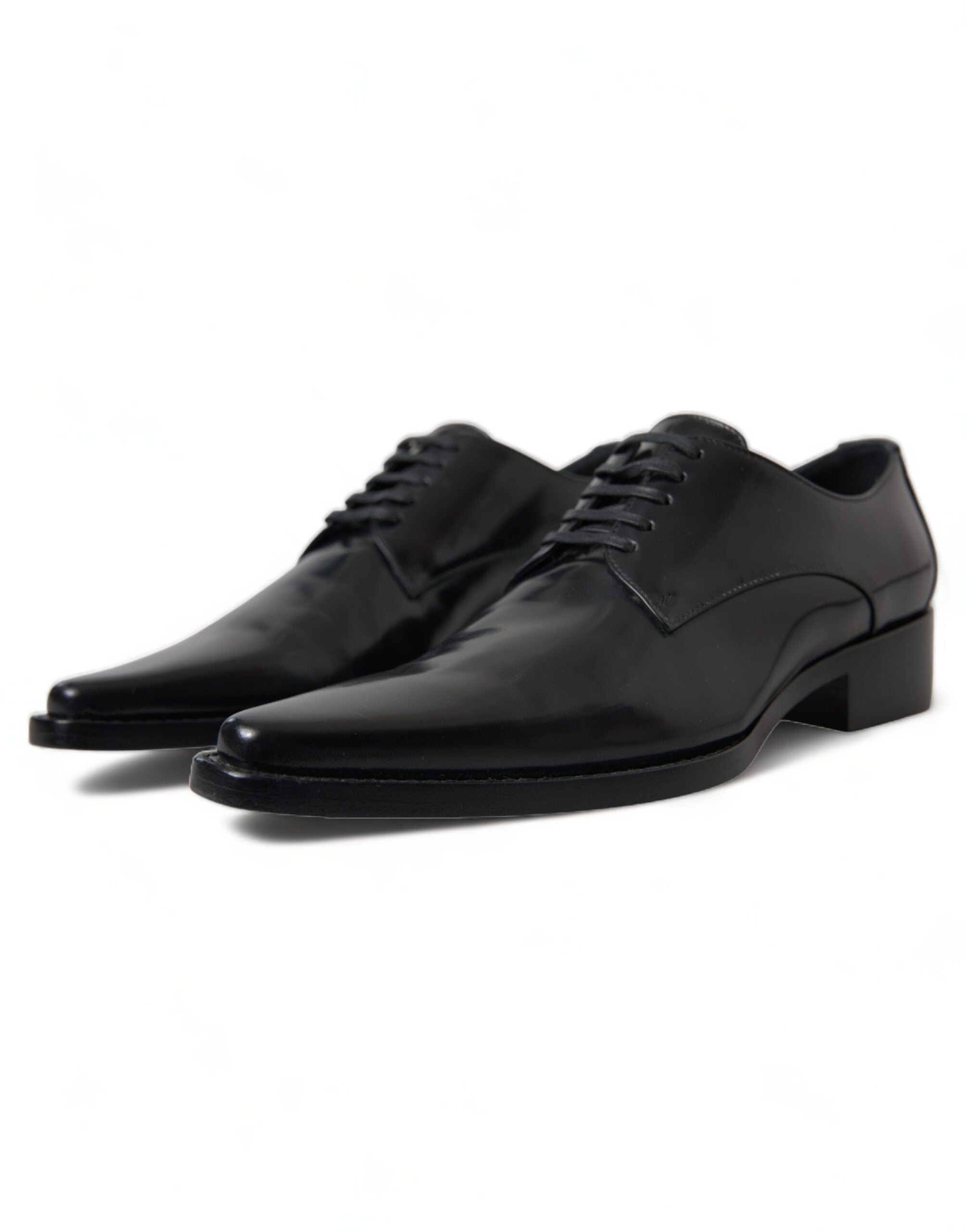 Dolce & Gabbana Black Leather Lace-Up Formal Flats Shoes