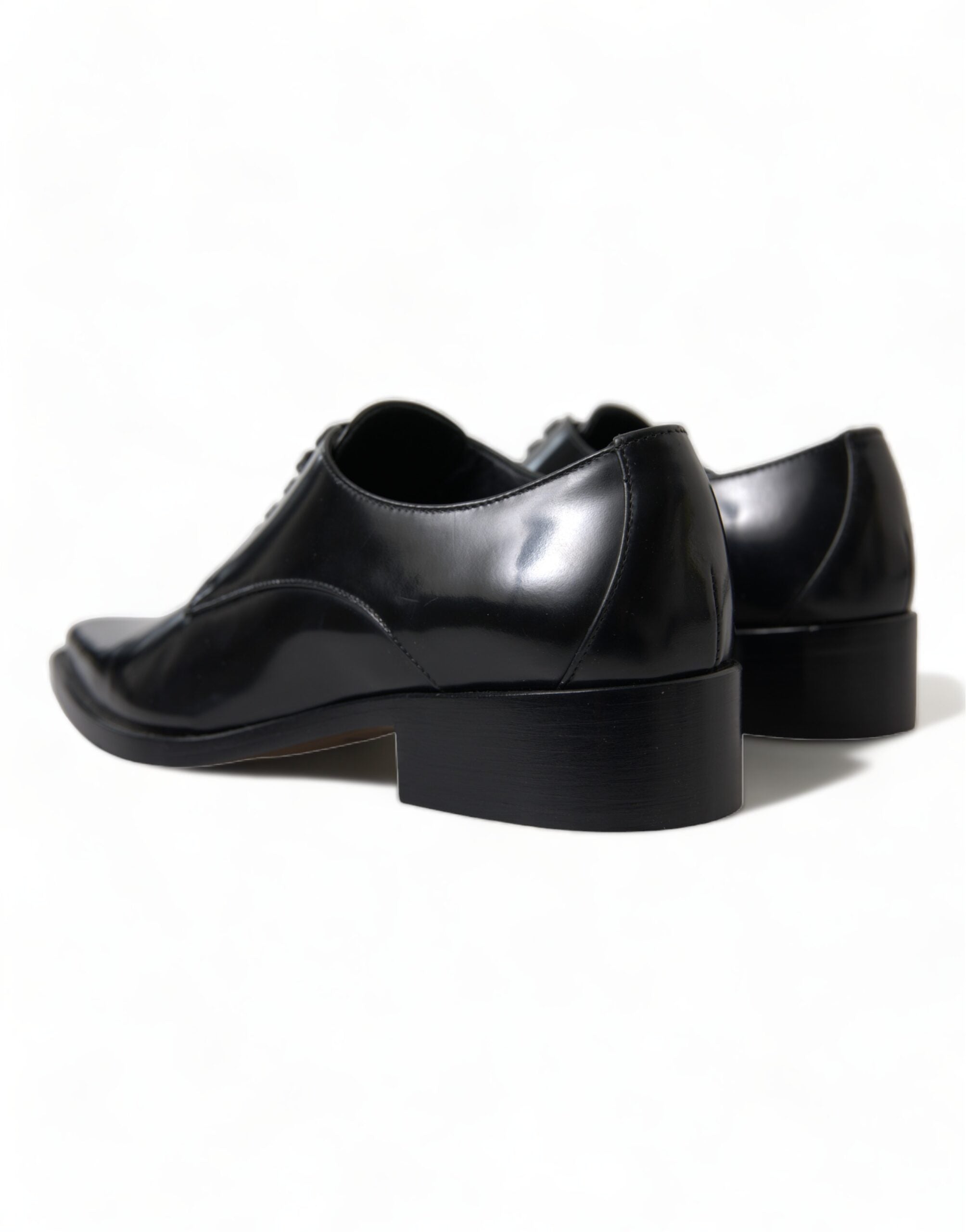 Dolce & Gabbana Black Leather Lace-Up Formal Flats Shoes