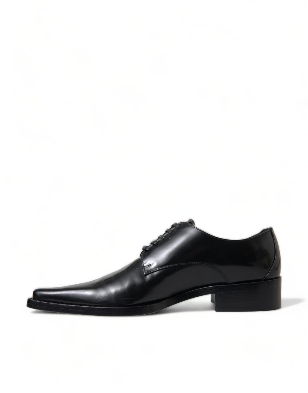 Dolce & Gabbana Black Leather Lace-Up Formal Flats Shoes