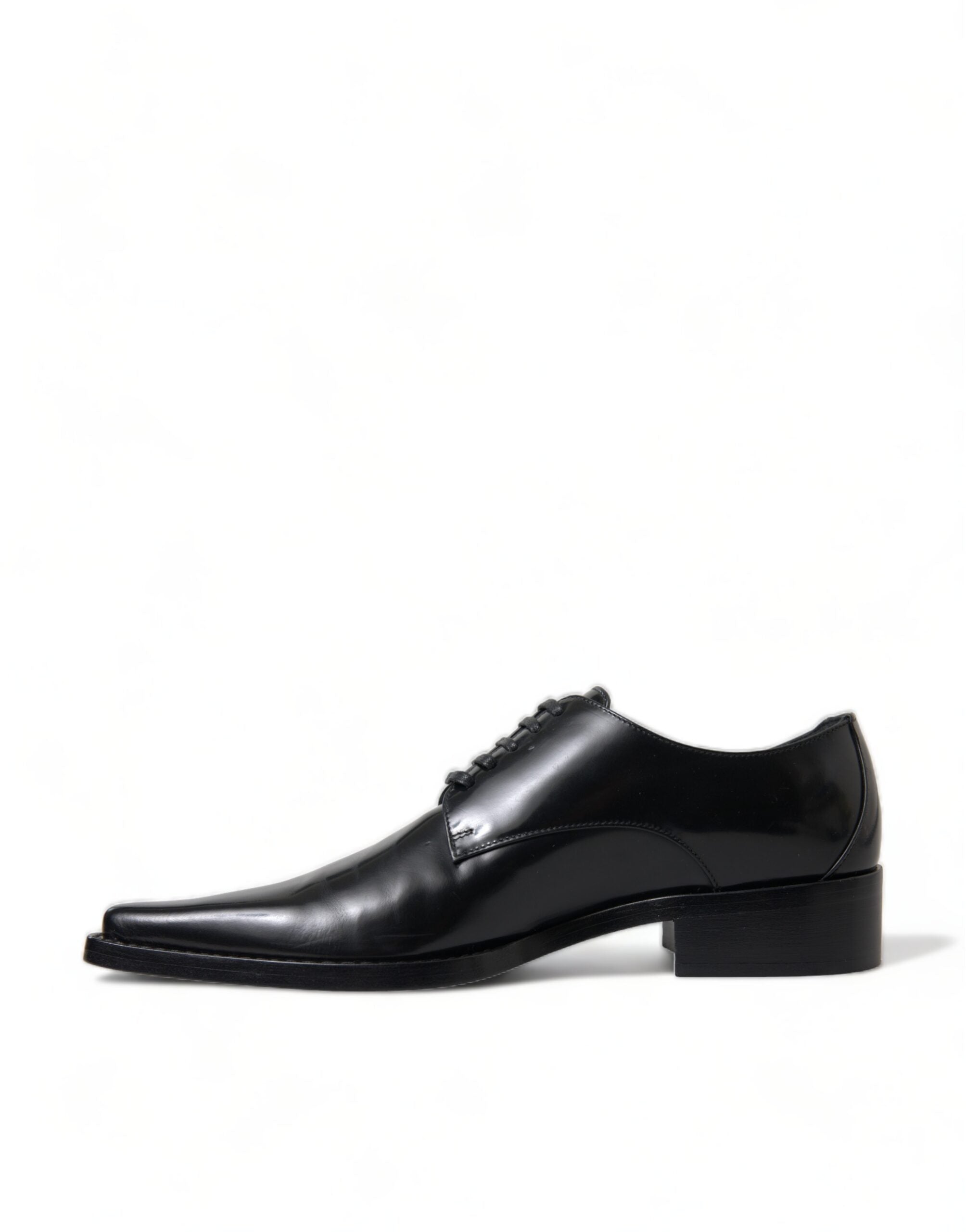Dolce & Gabbana Black Leather Lace-Up Formal Flats Shoes