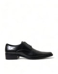 Dolce & Gabbana Black Leather Lace-Up Formal Flats Shoes