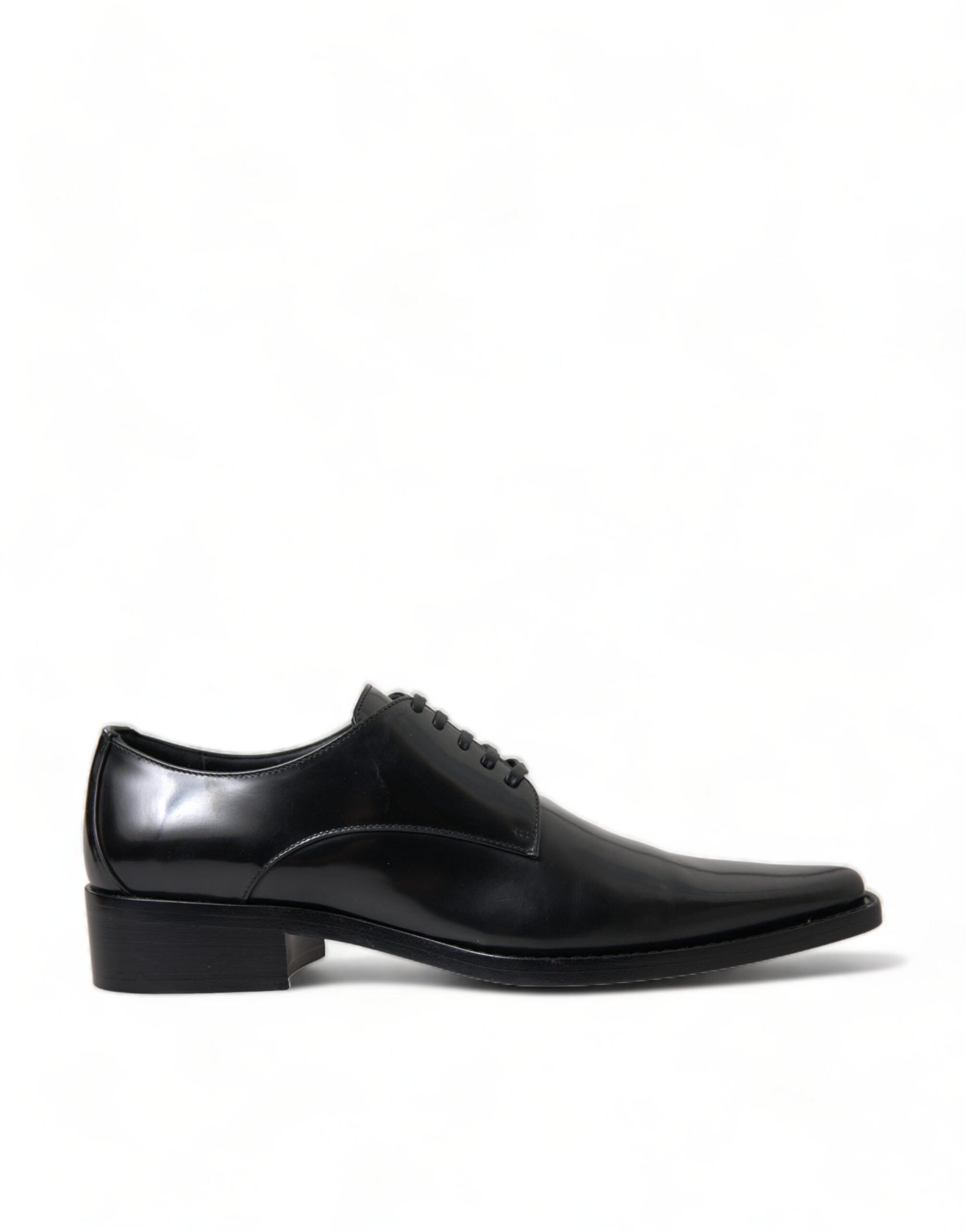 Dolce & Gabbana Black Leather Lace-Up Formal Flats Shoes