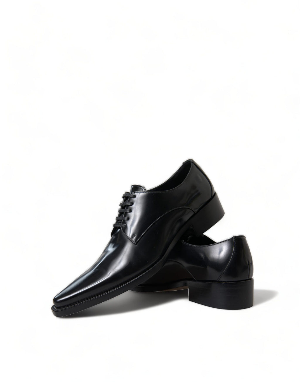 Dolce & Gabbana Black Leather Lace-Up Formal Flats Shoes