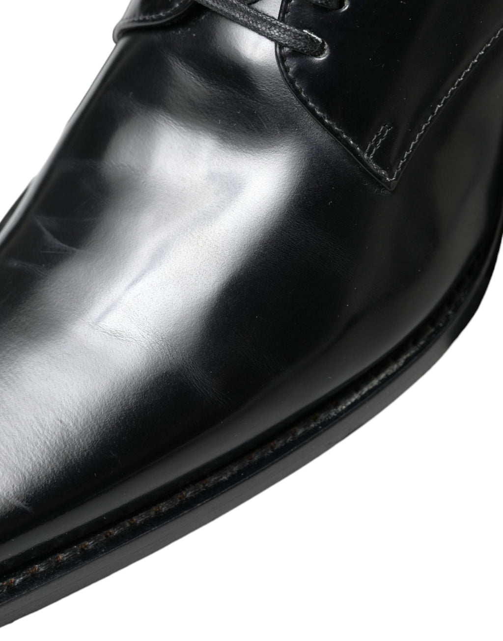 Dolce & Gabbana Black Leather Lace-Up Formal Flats Shoes