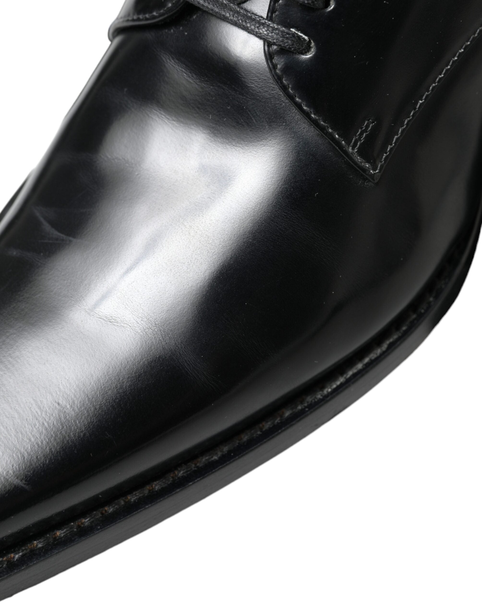 Dolce & Gabbana Black Leather Lace-Up Formal Flats Shoes