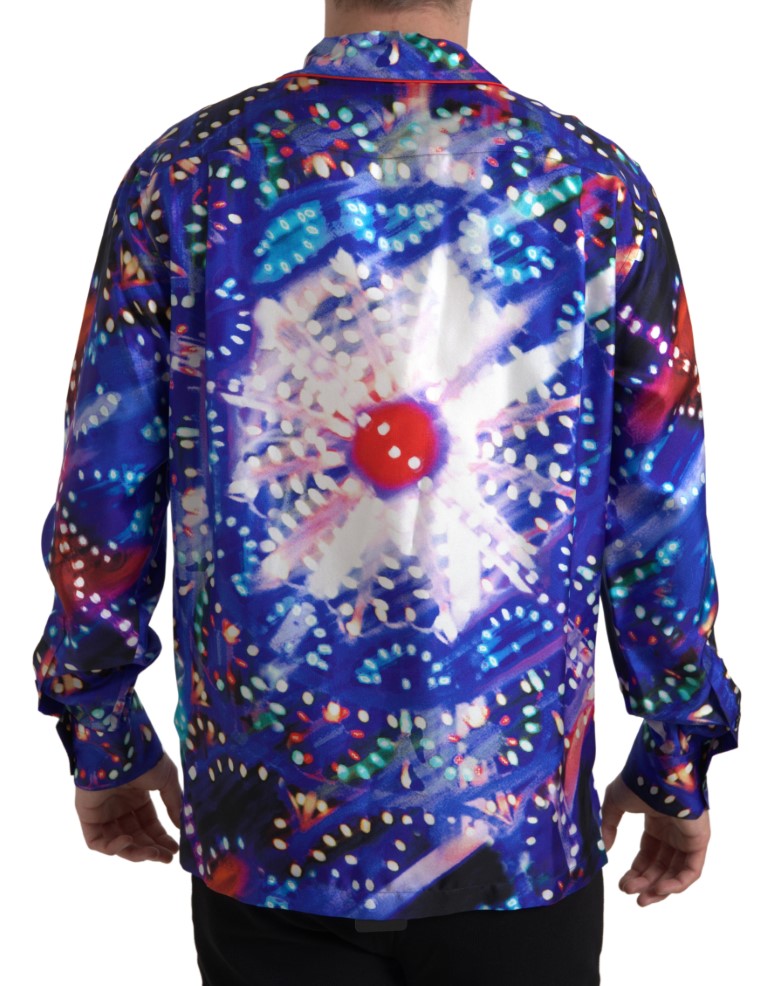 Dolce & Gabbana Multicolor Silk Psychedelic Print Men's Pajama Shirt