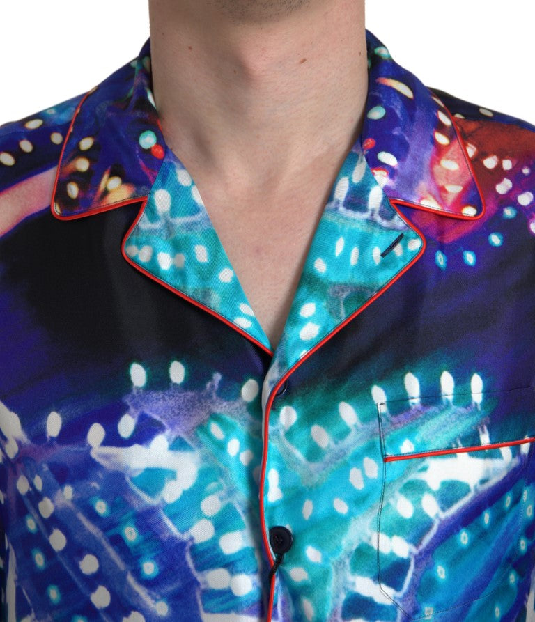 Dolce & Gabbana Multicolor Silk Psychedelic Print Men's Pajama Shirt