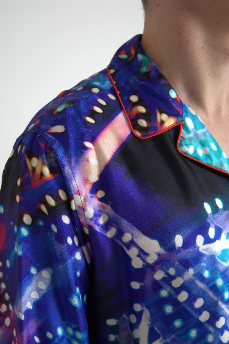 Dolce & Gabbana Multicolor Seide Psychedelic Druck Männer Pyjama Shirt