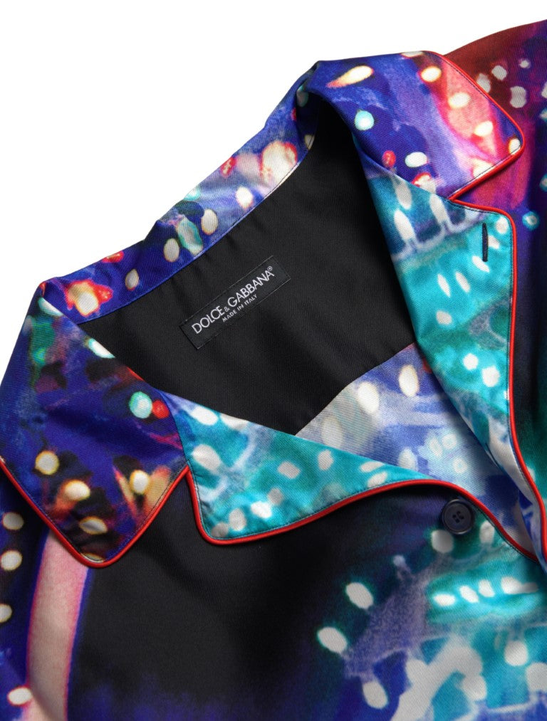 Dolce & Gabbana Multicolor Silk Psychedelic Print Men's Pajama Shirt